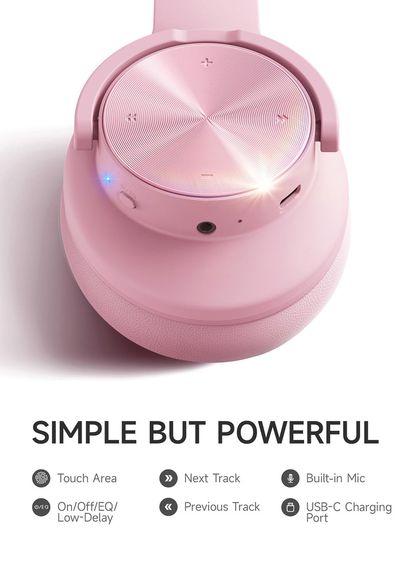 [AUSTRALIA] - Picun B8 Headphones Wireless Bluetooth, 120H Bluetooth Headphones Over Ear with 3EQ Music Modes, Hands-Free Calls, Deep Bass Headphones for Travel Home Office Cellphone PC (Pink) Pink 