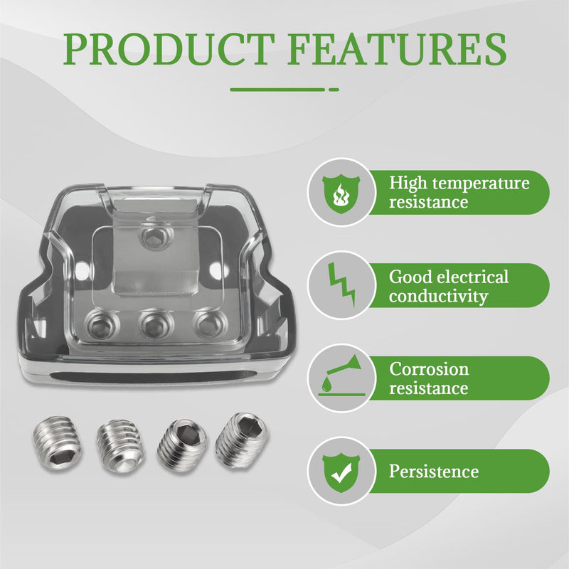 BOJACK 3 Way Power Distribution Connecting Block 1x0/2/4 Gauge Input 3x4/8 Gauge Output Power Distribution Block for Car Amplifier Audio Splitter 3 Way Power Distribution Block 1PCS