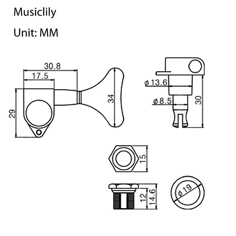 Musiclily Pro 2+2 Sealed Bass TunersTuning Keys Pegs Machine Heads for Ibanez Style Precision Jazz Bass, Gold