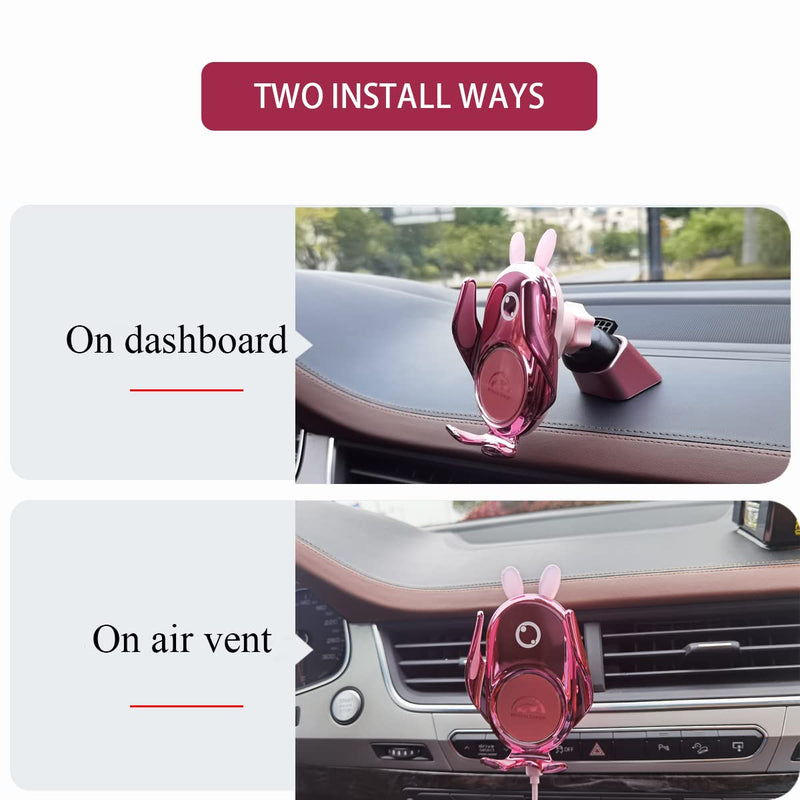 Wireless Car Charger Mount, Auto-Clamping Cute Pink | for car dashboard and vent, pink cute car phone holder , gift for women lady girlfriend birthday anniversary