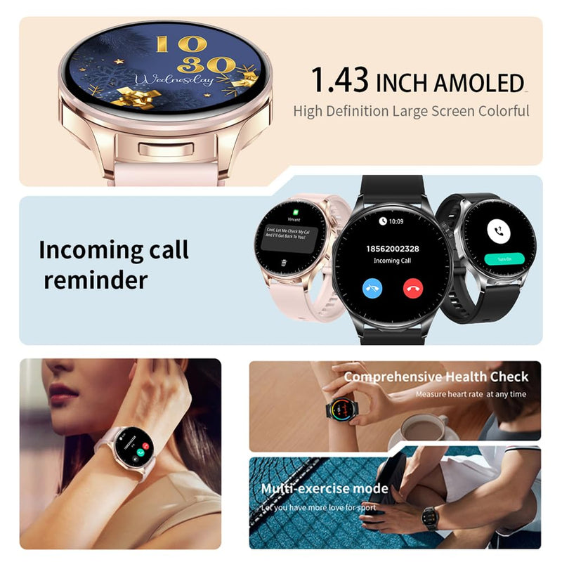 2 in 1 Smart Watch with Earbuds, 1.43" AMOLED Colorful Full Touch Screen Bluetooth Smartwatch for Men Women, Long Time Standby Men Women Sports Smart Watch Fitness Tracker (Pink) Pink