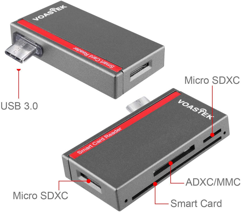 USB C Smart Card Reader, DOD Military CAC Card Reader Compatible with Mac, MacBook Pro, Chromebook and Other Type C Laptops | Built-in 3 Slots SD/Micro SD Memory Card Reader VT-UTC502