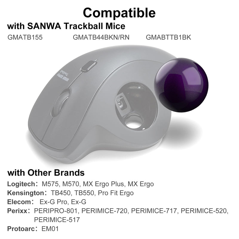SANWA Wired Trackball Mouse GMATB44RN + Purple 34mm Trackball Replacement Ball Set, Computer Rollerball Mice, 400/800/1200/1600 DPI, Compatible MacBook, Laptop, Windows, macOS, Chrome OS