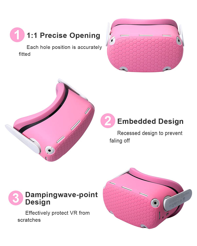 VR Adjustable Head Strap for Oculus Quest 2 Skins Cute Accessories with Silicone Touch Controller Grip Cover,Barbie Pink 6 in1 VR Shell Protector Cover & VR Face Cover Replacement Set Pink 2