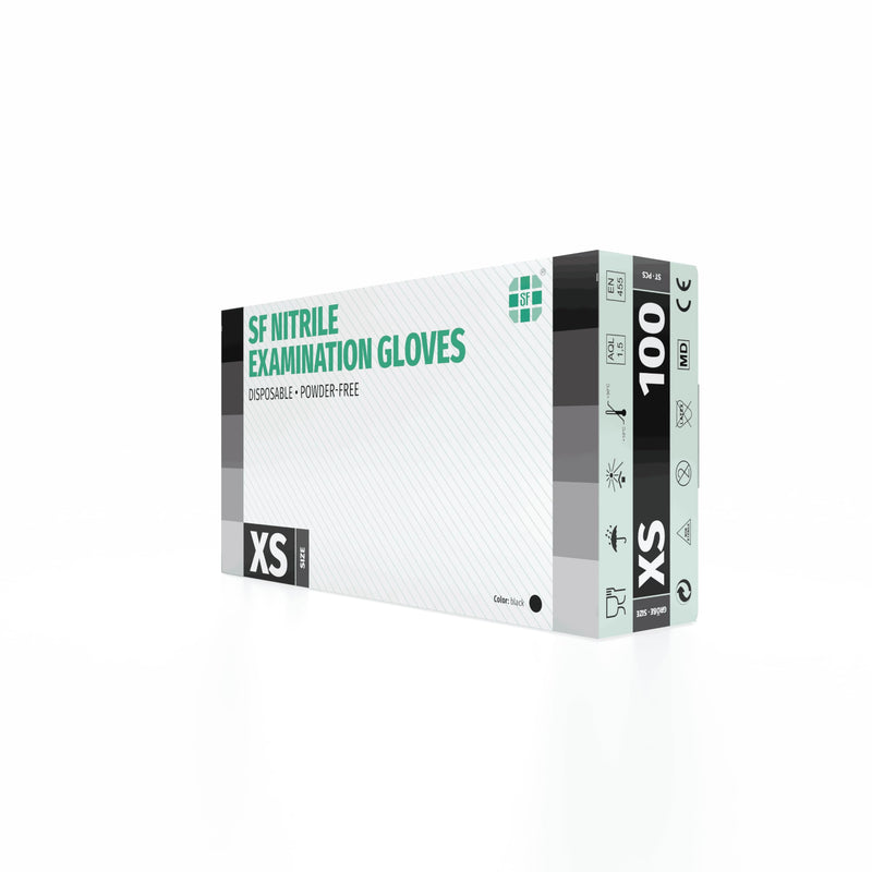 Nitrile Gloves, Box of 100 (XS, Black) Disposable Gloves, Examination Gloves, Powder-Free, Non-Sterile, Latex-Free