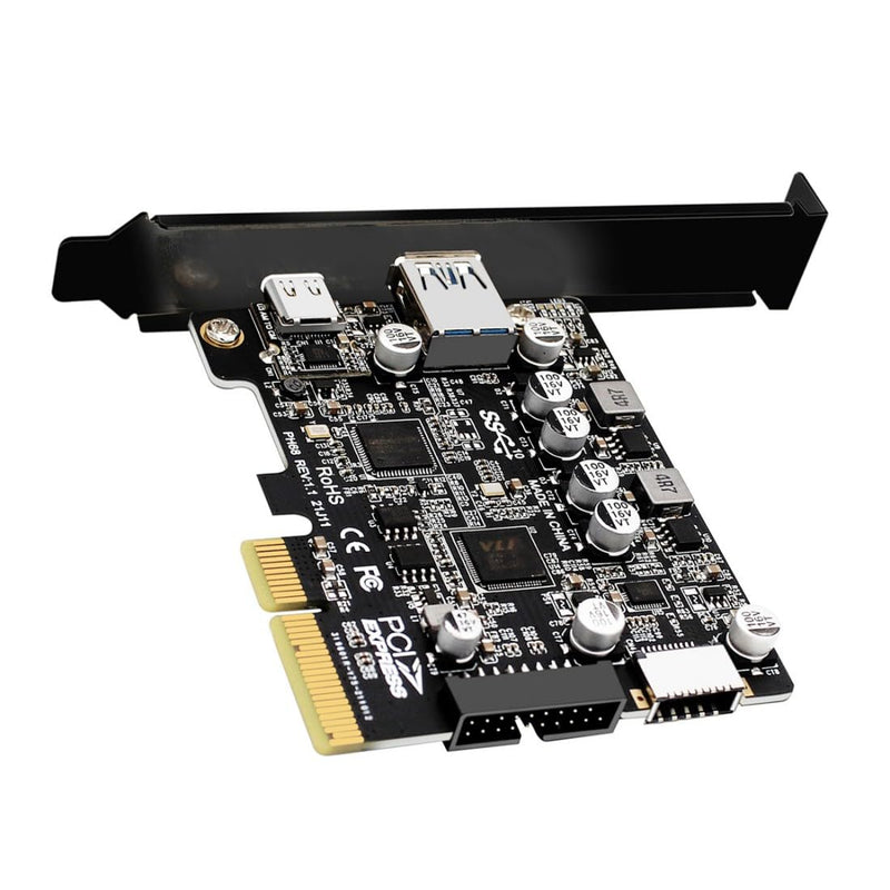 chenyang 4 Port PCI-E 4X to USB A/USB C/USB 3.0 20Pin/USB 3.1 Front Panel Socket USB 3.1 Gen2 PCI Express Expansion Card Adapter with ASM3142 VL822 Dual Chipset 4 Port USB 3.0/USB C/USB 20Pin/USB 3.1