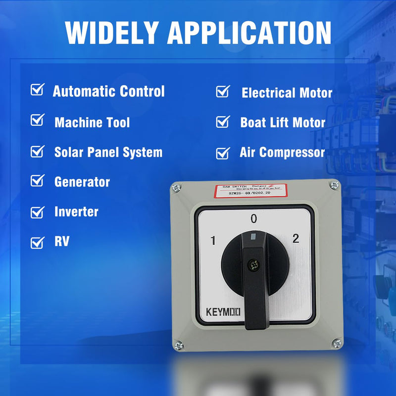 [AUSTRALIA] - 40A Rotary Changeover Switch with Box, 660V 3 Position 2 Phase 8 Terminals, 2-Way 2NO 2NC Universal Selector Switch with Yellow Fork Terminals IP65 CE 26-40/D202.2D 