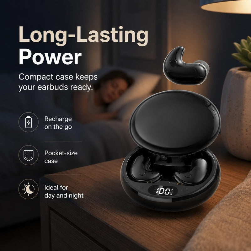 Invisible Sleep Wireless Earphone,Lightweight,Long Battery Life (black) | Ipx5 Waterproof Earbuds, Bluetooth 5.3, Painless Sleeping Earphones for Sensitive Sleeper Black