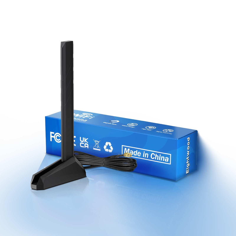 Eightwood WiFi 6E Antenna Tri-Band 6GHz 5GHz 2.4GHz RP-SMA Antenna | Magnetic Base, for Desktop PC ASUS Gigabyte Aorus Gaming Motherboard PCIe Bluetooth Card