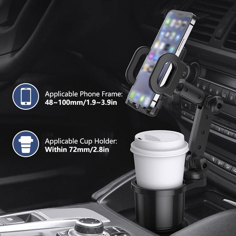 Center Console 2 in 1 Universal Cell Phone Holder Car Cupholder, Cup Holder Phone Mount for Car, Phone Mount for Car with 360° Rotation Fit for Most Cars