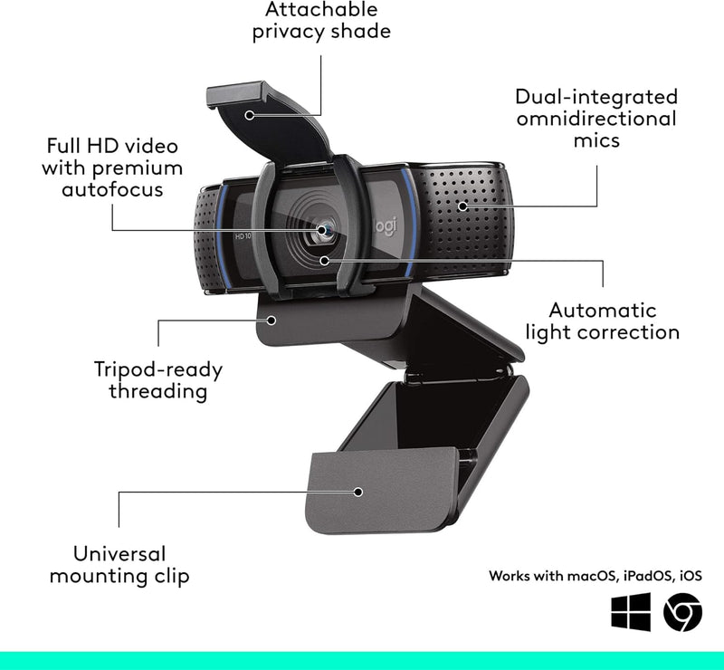 Logitech C920e HD 1080p Mic Enabled Webcam Certified Zoom Microsoft Teams | Certified for Zoom, Microsoft Teams compatible, TAA compliant Default Mic-Enabled