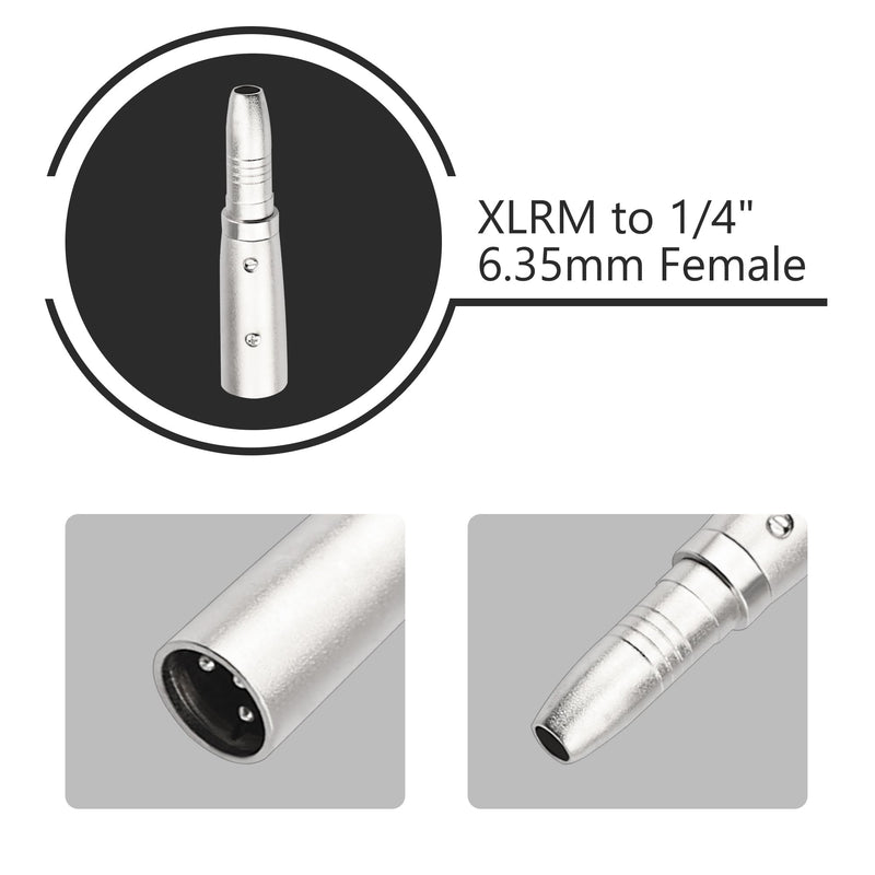 2PCS XLR Male to 1/4 Inch 6.35mm Female Adapter, 3-Pin XLR Male to Quarter Inch Female Jack Socket Audio Adapters Compatible with Microphone, Stereo, Mixer XLRM to 1/4" 6.35mm Female