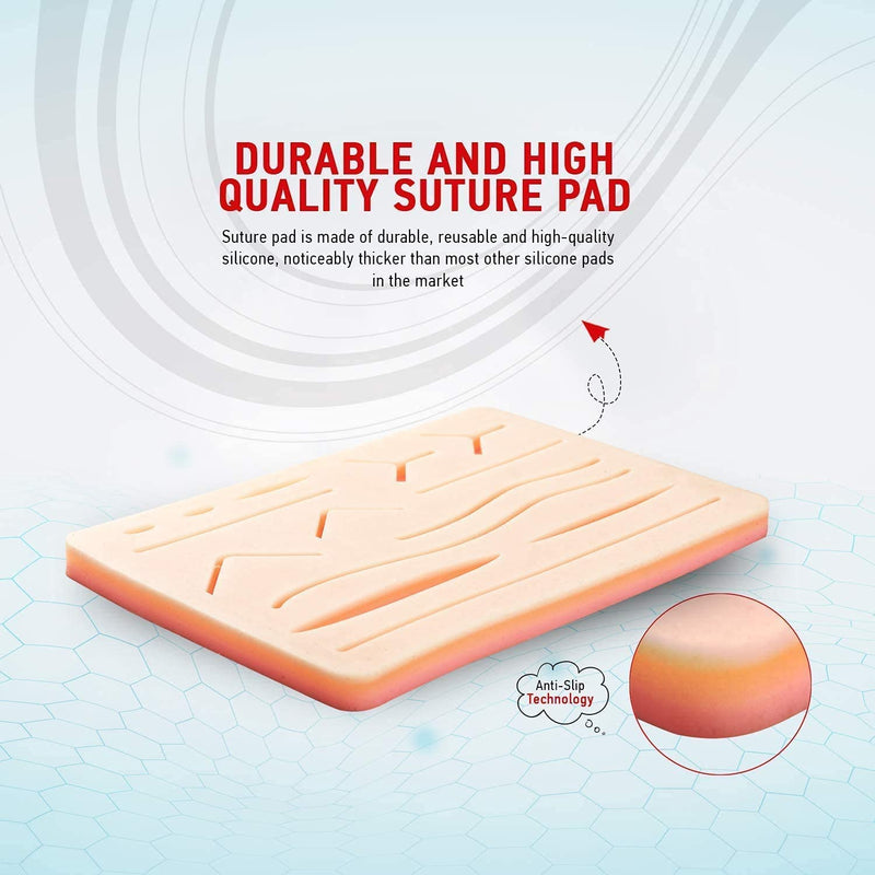 Suture Practice Pad 3 Layer 14 Wound 5x7" with Silicon Thread Durable Silicon Skin Suture Pad to be Used by Students for Training and Practice of Medical | Veterinarian Students and Nurses Pad + Thread