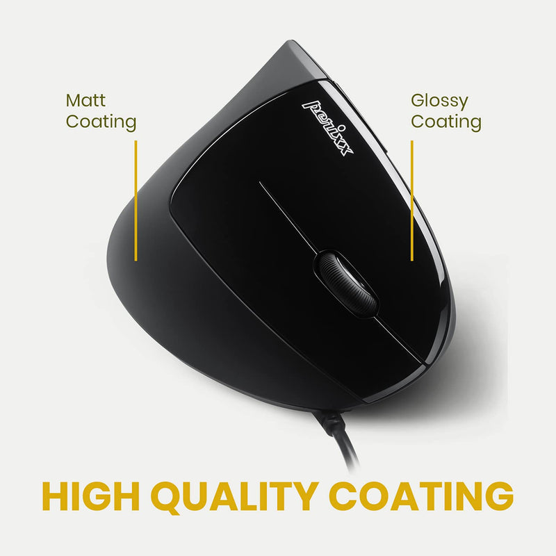 Perixx Perimice-513 Wired Vertical USB Mouse, 6 Buttons with 1000/1600 DPI, Right Handed Design, black (11168)