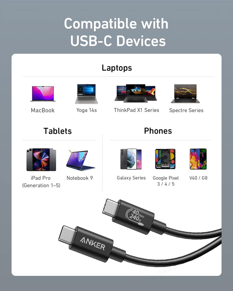 Anker USB C Cable(3.3FT, 240W), USB 4 Data Cable, 40Gbps, 8K HD Display, Thunderbolt 4/3 Compatible, for iPhone 17, MacBook, Hub, Docking and More (Pack of 2) 3.3 Feet (Pack of 2)
