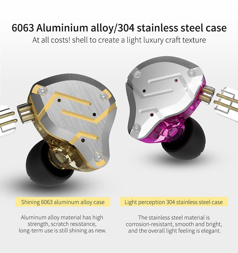 KZ ZS10 Pro in Ear Monitors,4BA+1DD 5 Driver in-Ear HiFi Metal Earphones with Stainless Steel Faceplate IEM Earphones, 2 Pin Detachable Cable