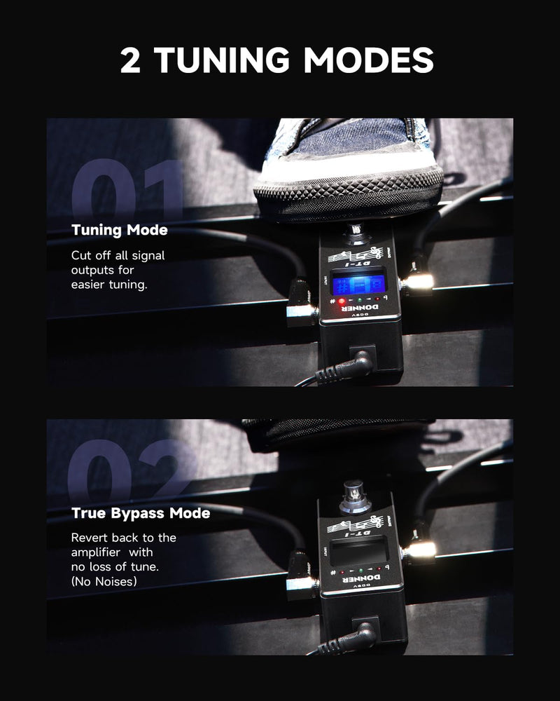 Donner Tuner Pedal, Dt-1 Chromatic Guitar Tuner Pedal with Pitch Indicator for Electric Guitar and Bass True Bypass Black Tuner