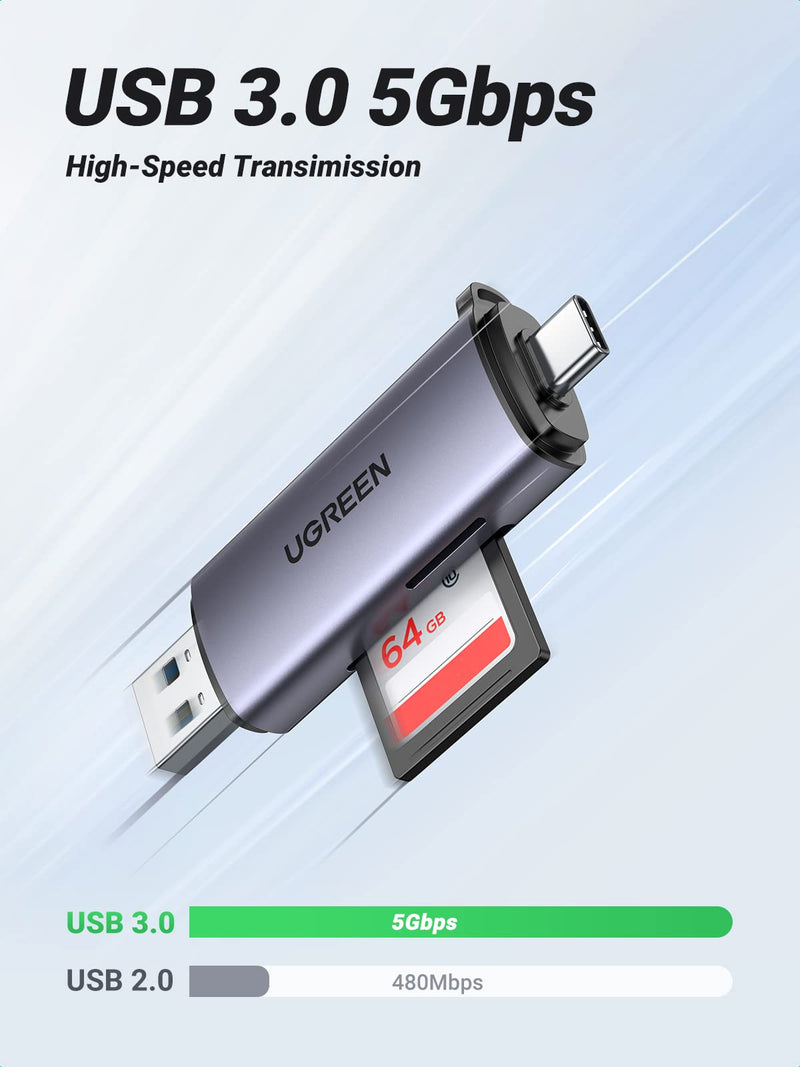 UGREEN USB C SD Card Reader Memory Card Reader USB 3.0 Micro SD Adapter for TF SD Micro SD SDXC SDHC MMC RS-MMC Micro SDXC Micro SDHC UHS-I Compatible with Samsung Galaxy S21 S22 MacBook Pro iPad Pro