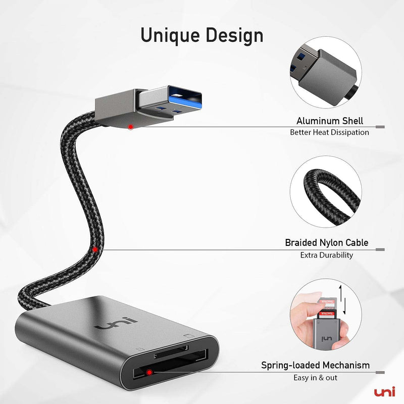 SD Card Reader, uni USB 3.0 to SD/Micro SD Card Adapter, Aluminum High Speed USB to External Memory Card Readers for SD, SDXC, SDHC, MMC, RS-MMC, Micro SDXC, MicroSD, Micro SDHC, and UHS-I Cards