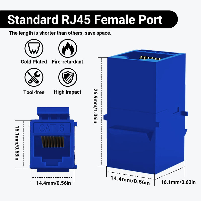 Cat6 Keystone Coupler 25-Pack Blue Female to Female for Wall Plates & Patch Panels with 200 Pack Cat6 Connecto
