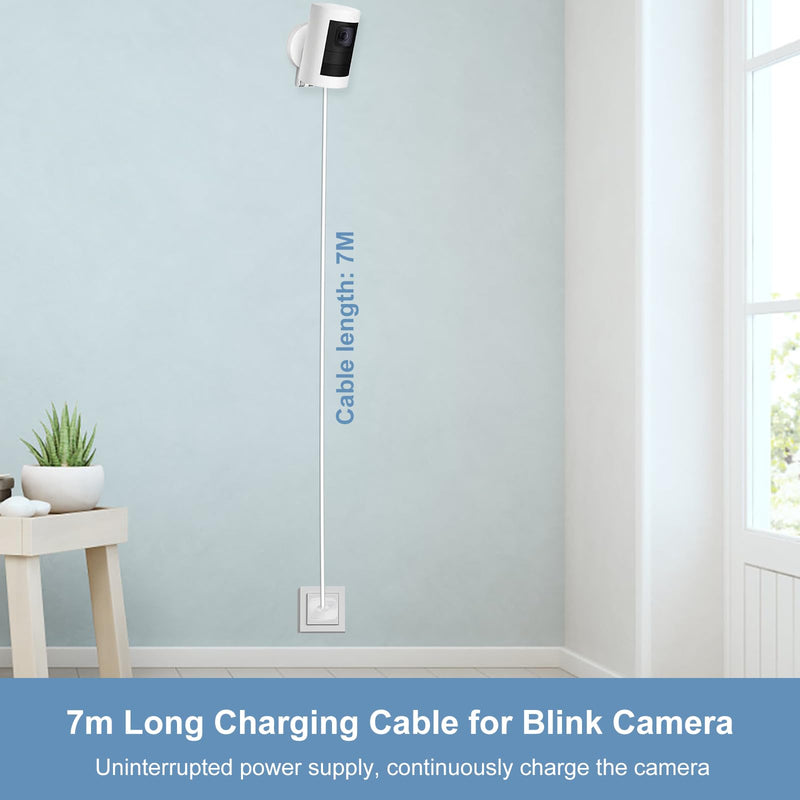 23FT Power Cord and Adapter Compatible with Ring Spotlight Cam Plus/Pro and Stick Up Cam Battery, Charging Cable for Ring, Weatherproof Power Plug and Micro USB Charging Cable