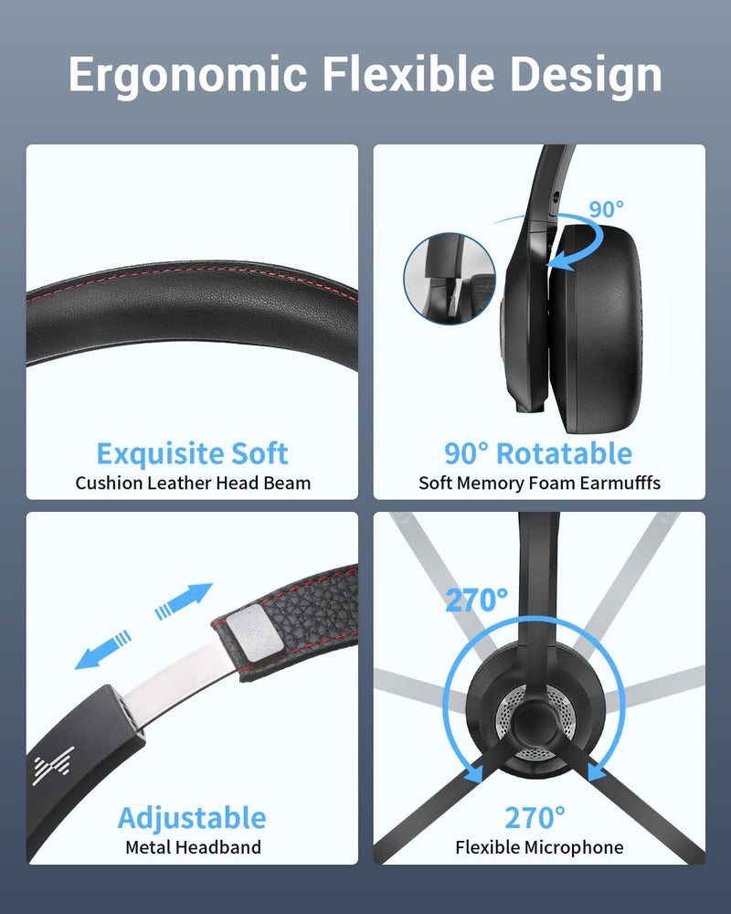 [AUSTRALIA] - Wireless Headset with AI Noise Cancelling Microphone Bluetooth Headset - Bluetooth V5.2 Headphones with USB Dongle, Charging Base & Mic Mute for Computer/Laptop/PC/iPhone/Android/Cell Phones Black 