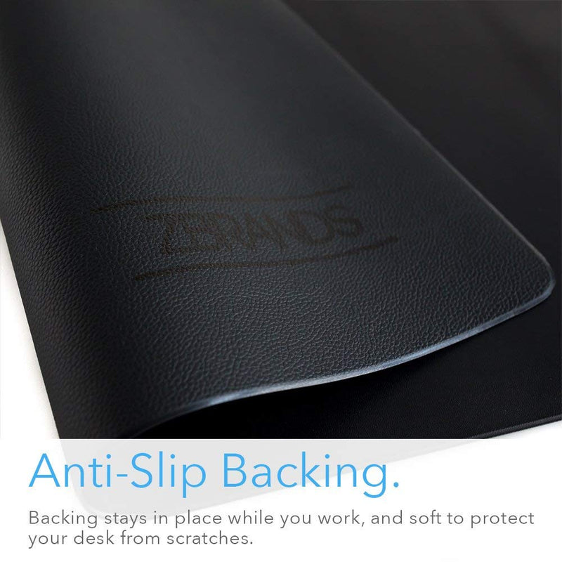 ZBRANDS // Leather Smooth Desk Mat Pad Blotter Protector 24" x 17", Midnight Black, Extended Non-Slip Rectangular, Laptop Keyboard Mouse Pad 24" x 17"