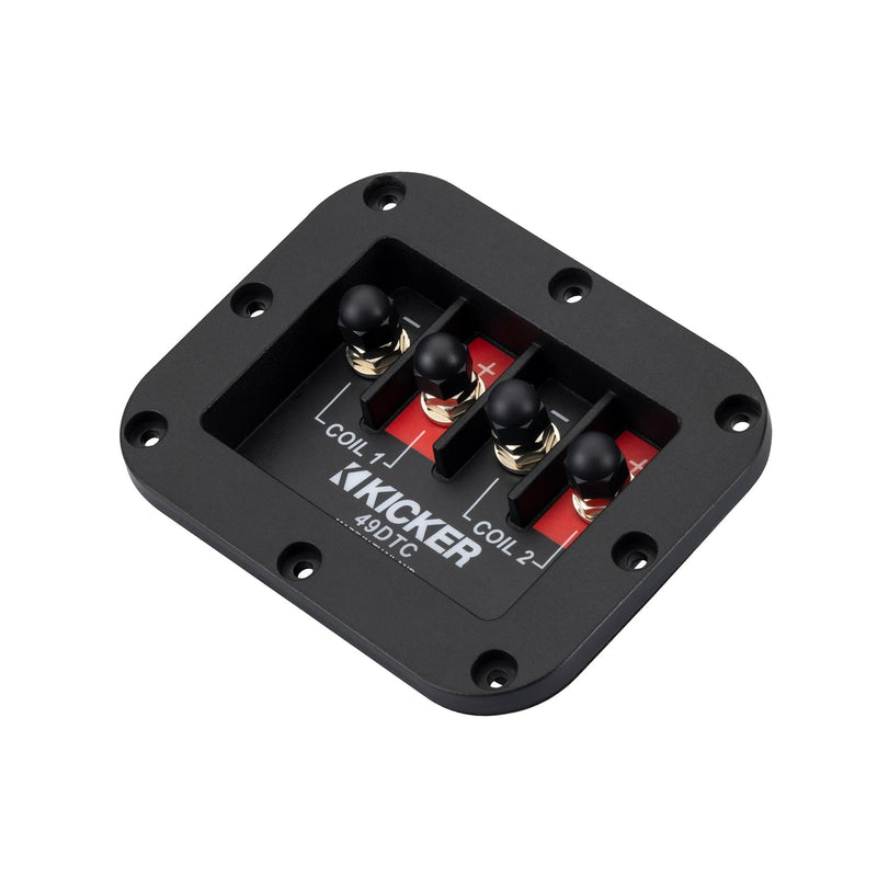 Kicker 49DTC Dual Terminal Cup | Twin connection points, flush-mount design, clean wire routing, made for custom bass box projects
