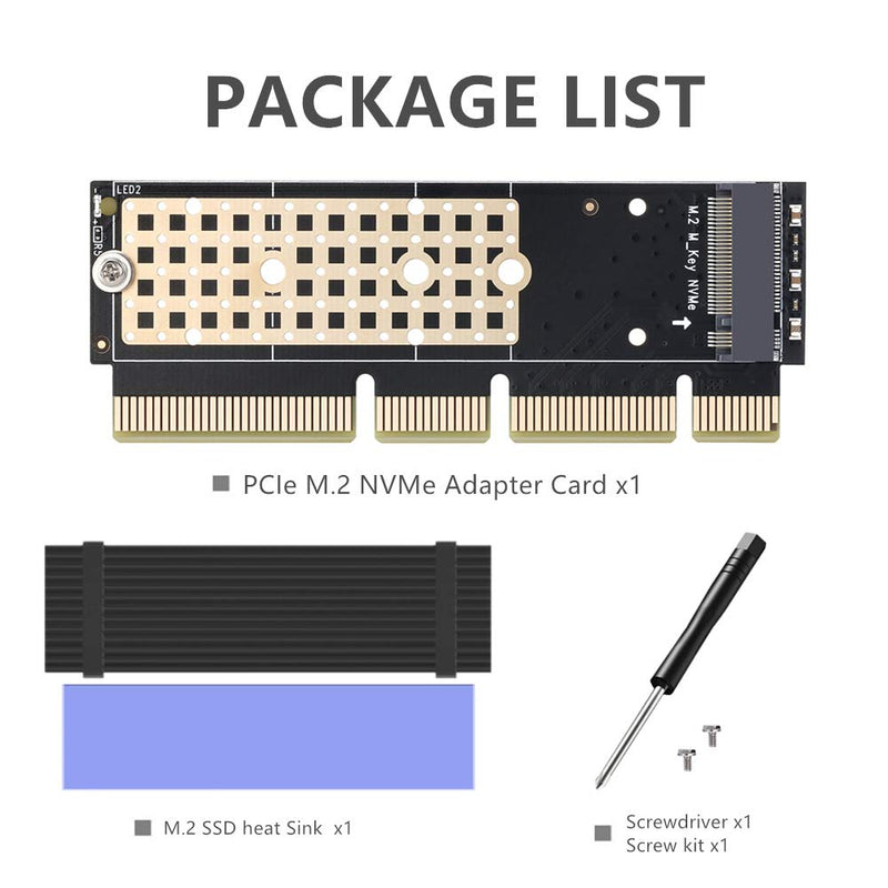 NVME Adapter with Heat Sink fo M.2 NVME (M-Key) SSD to PCIE 3.0 X16 Expansion Card