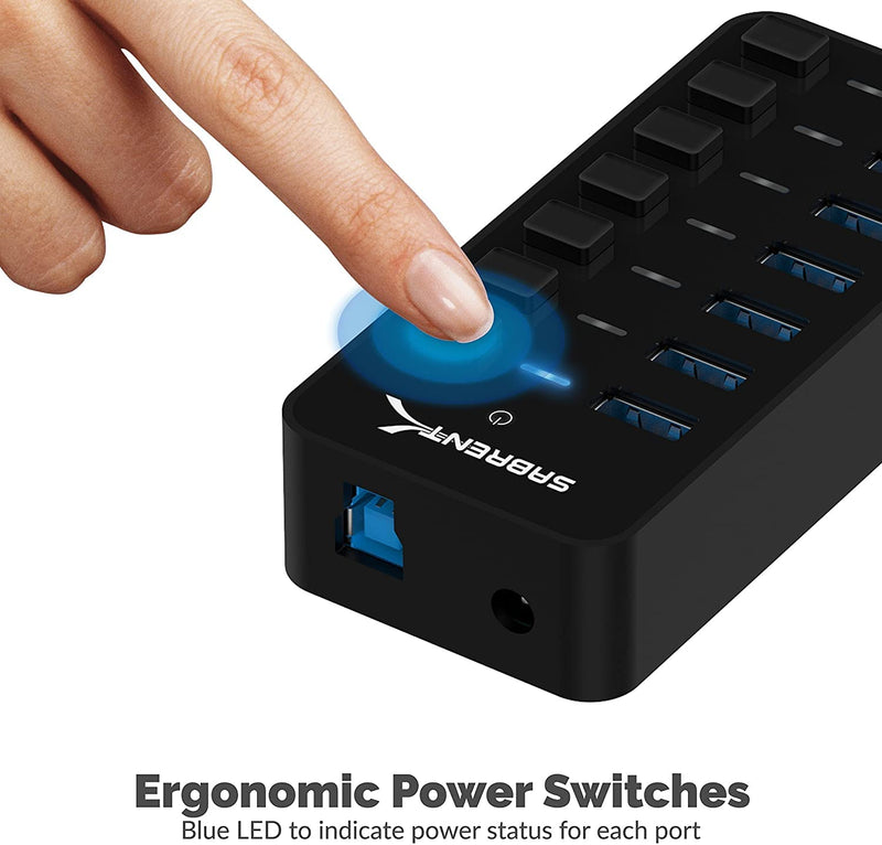 SABRENT 36W 7-Port USB 3.0 Hub with Individual Power Switches and LEDs Includes 36W 12V/3A Power Adapter (HB-BUP7)