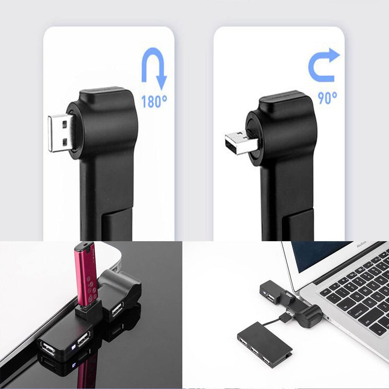 Faoyliye Mini USB 2.0 Hub 4 Port USB Hub,[90°/180° Degree Rotatable] USB Hub USB Extension for Mouse, Keyboard, Hard Drive or More USB Devices - Black USB2.0