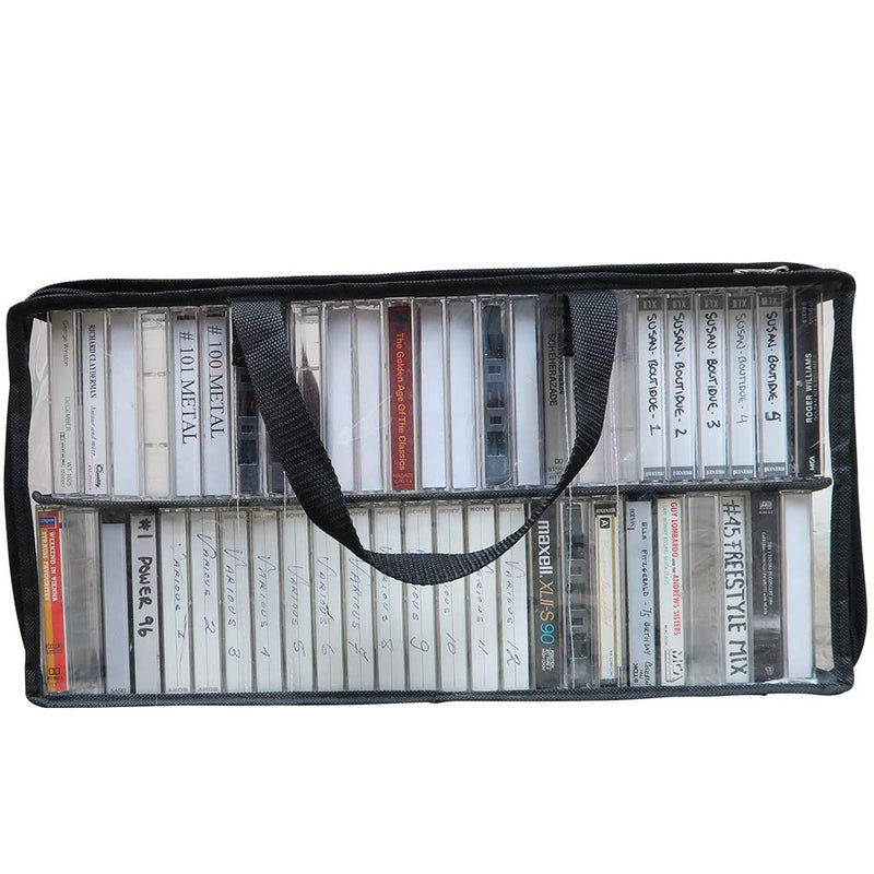 [AUSTRALIA] - Evelots Cassette Tape Bag -See Thru Organizer Storage with Handles - Easy Carrying Case - No Dust or Moisture - Holds 50 Tapes with cases 