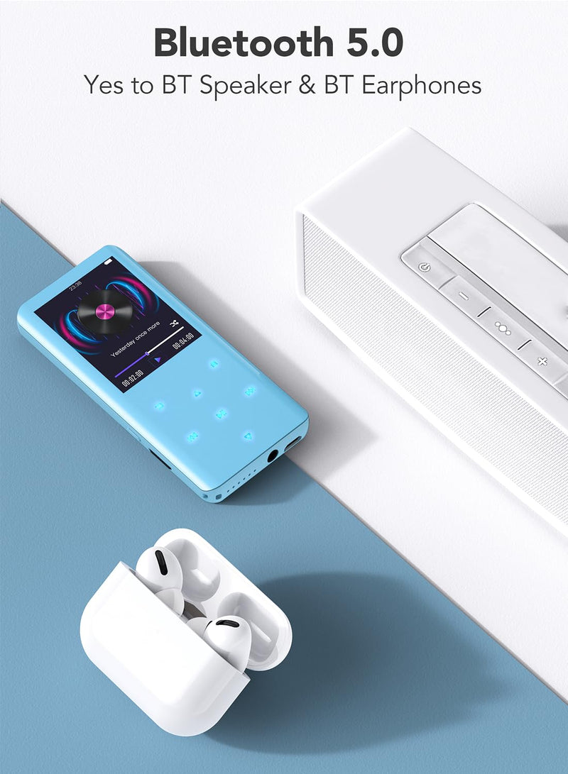 [AUSTRALIA] - AGPTEK 64GB MP3 Player with Bluetooth 5.3, A19PL 2.4" Curved Screen Portable Music Player with Speaker Lossless Sound with FM Radio, Voice Recorder, Supports up to 128GB, Blue 