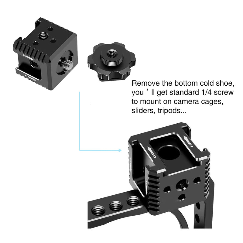 3 Port Cold Shoe Mount with 1/4"-20 Thread for Camera Cage Flash LED Monitor Microphone etc., Aluminum Camera Triple Cold Shoe Extension Bracket Compatible with Nikon, Canon, Sony..DSLR/SLR