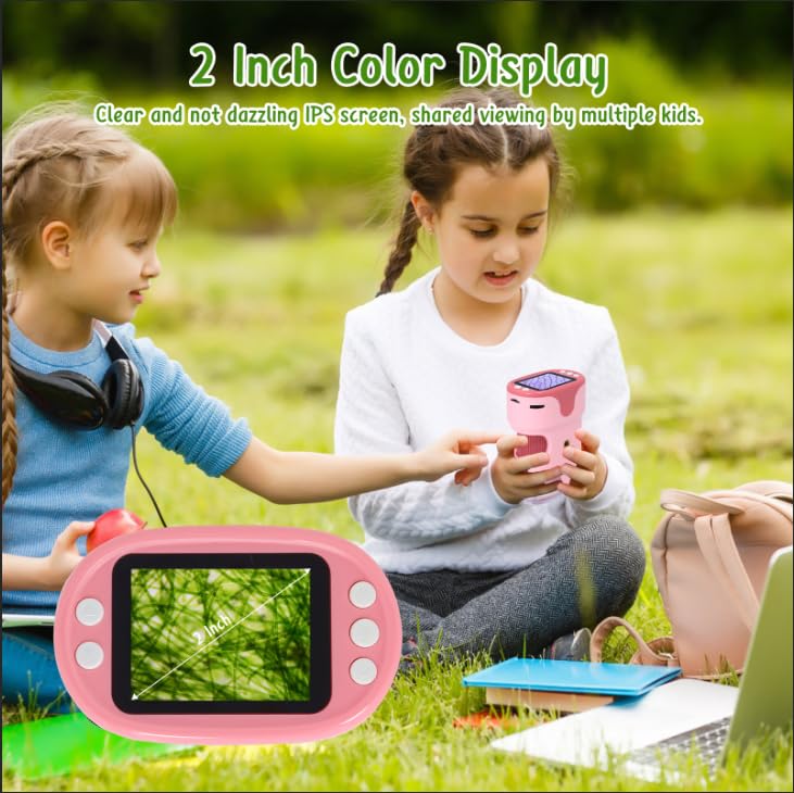 Handheld Digital Microscope for Kids with 2'' HD Screen, 200~1000X Pocket Microscope, Starter Kit with 6 Random Specimen Slides and 32G SD Card Included, Educational Gift for Children Age 6+ (Pink) Pink