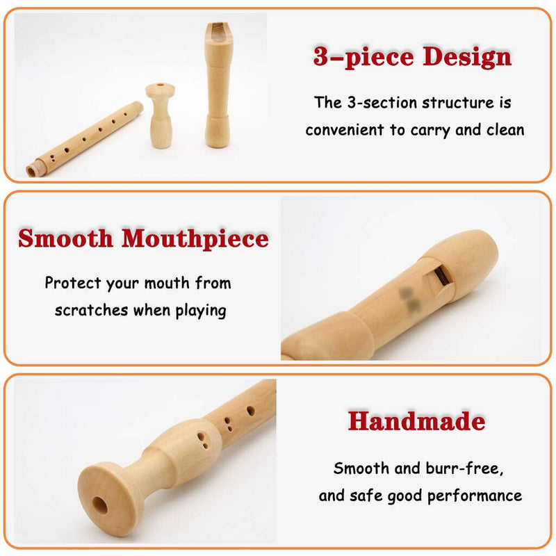 Recorders Instrument, German Recorders 8 Holes for Beginners, Baroque Recorders 3 Piece for Professional, Maple Wood F Key Alto Flute Instrument, with Cleaning Stick,Storage Bag Barque Style