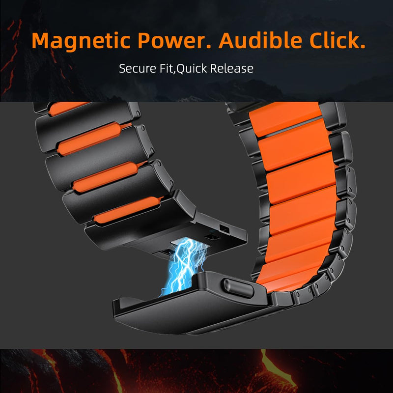 26mm Titanium Compatible for Garmin Fenix 8 51mm 7X 6X 5X Watch Band | Dual-Color Magnetic Quickfit Bands Gifts for Men Fenix 7X 6X Pro/5X Plus/3HR/Instinct 2X Solar3 50mm/Enduro/Tactix/Epix Pro2 Black/Orange 26mm/51mm