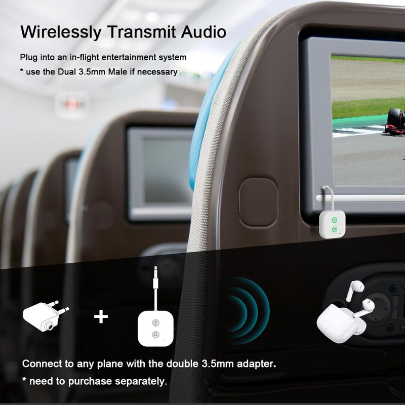 Airplane Bluetooth 5.3 Audio Transmitter Receiver,Supports 2 AirPods or Headphones with All 3.5mm Aux Jacks on Airplanes, Gym Equipment, TVs, & Gaming Consoles ZF-361