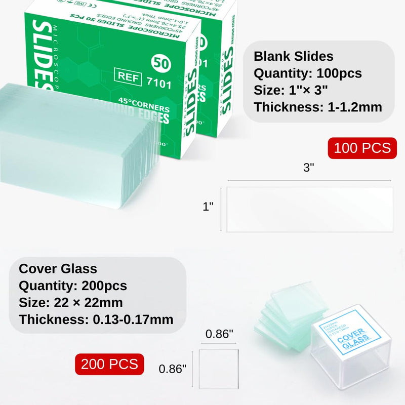 [AUSTRALIA] - ZEEGOO Microscope Slides and Covers, Pre-Cleaned Optical Glass, High Light Transmittance, 100 Slides + 200 Coverslips, Ground Edges & 45° Corners, Fits Most Microscopes, Classroom, Lab & Home Use 300 