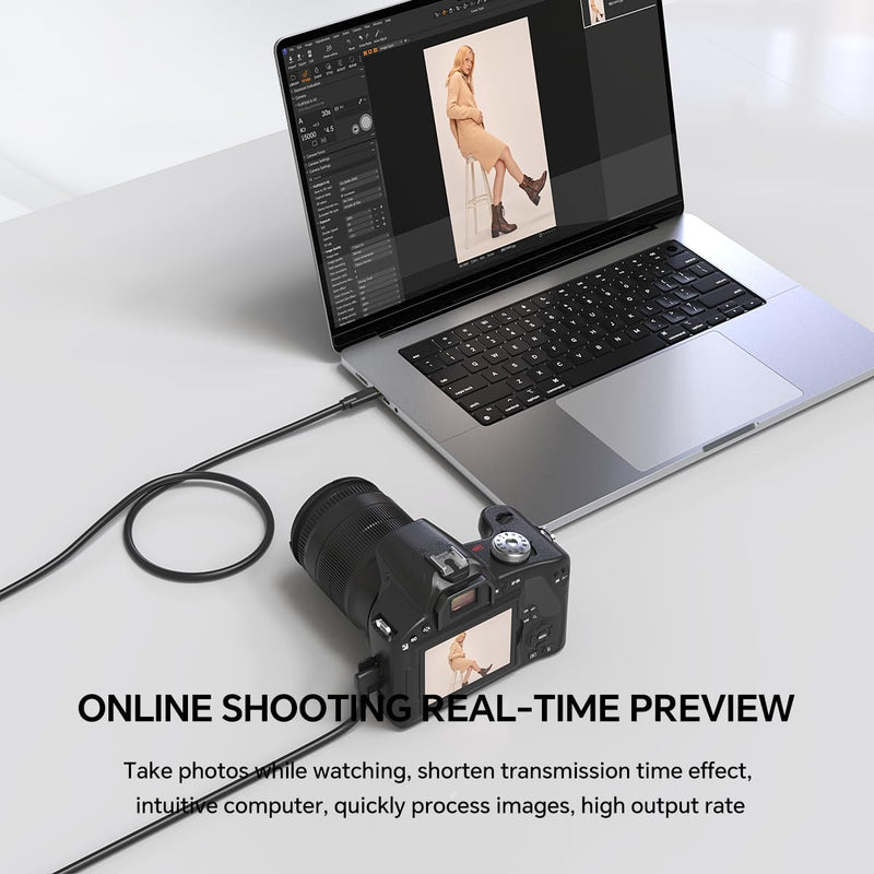USB-C to USB-C Camera Connection Cable – for Fast Data Transfer and Live Preview for Canon R5/R8/R6 Sony A9 III/A1 II/A1/A9 II Nikon ZF/Z8/Z9 etc (32ft) 32ft