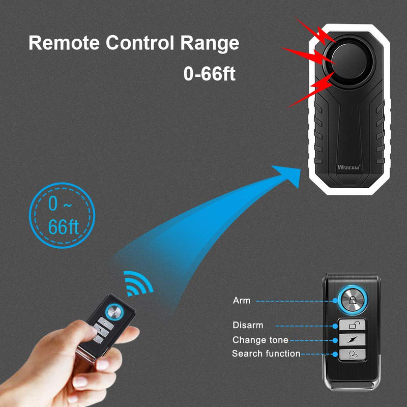 WSDCAM Bike Alarm with Remote 2 Pack, 113dB Wireless Anti-Theft Vibration Alarm Door Alarm Motorcycle Bicycle Vehicle Security Alarm System