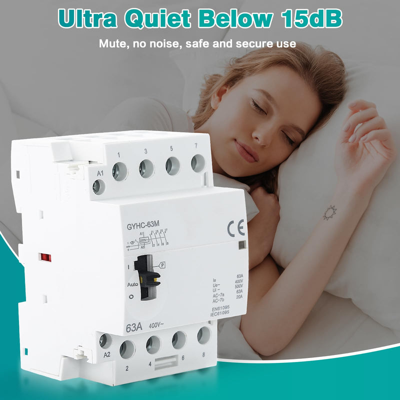 Ailao Contactor 400 V 3 Phase 4 Wire AC Contactor AC Household Contactor 4P 63A 4NO Ultra Quiet and Highly Efficient Flame Retardant DIN Rail Manual Automatic Model