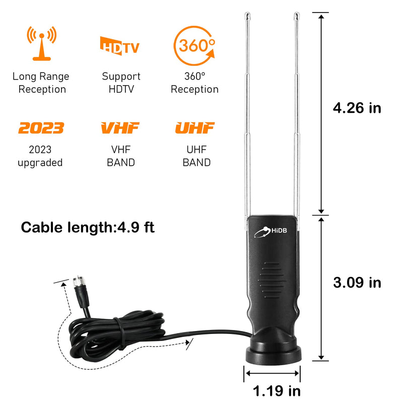 HIDB TV Antenna for Smart Indoor, Long Range Rabbit Ears Without Cable, Digital Free-to-air HDTV Channels，Stickiness Base Easy Placement Both Suitable Home Car