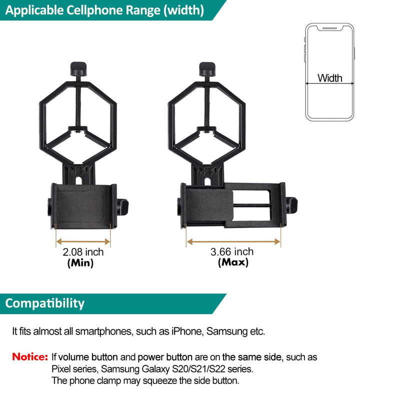 Large Telescope Phone Mount, Metal Phone Adapter for Spotting Scope, Monocular, Binocular - Fits iPhone, Samsung and More Smartphone (Bluesky V1-L) Large Size