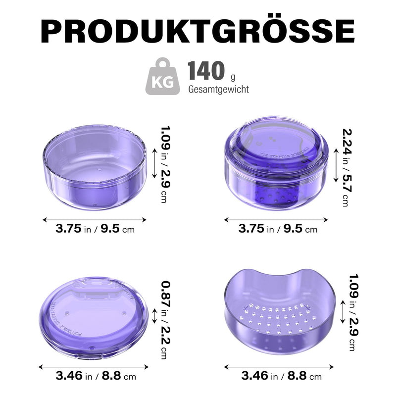 Joinice 2-in-1 Retainer Box and Soaking Box, Portable, Storage and Soaking Made of PC Material, Suitable for Retainers, Braces, Dental Splints and Prostheses, for Storage and Cleaning (Purple) Purple