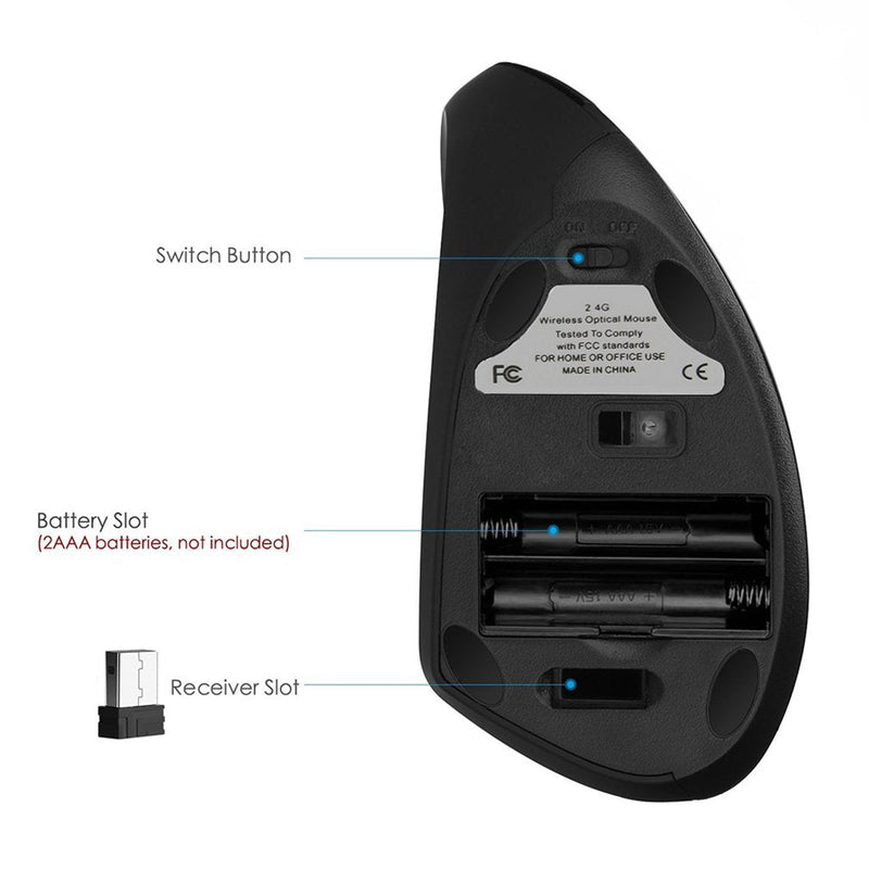Left-Handed Mouse,2.4G Wireless Vertical Ergonomic Optical Mouse Portable Office Gaming Cordless Mice with USB Receiver for PC Laptop Computer Desktop,800/1200/1600DPI 6 Buttons,Breathing LED Light Black 1