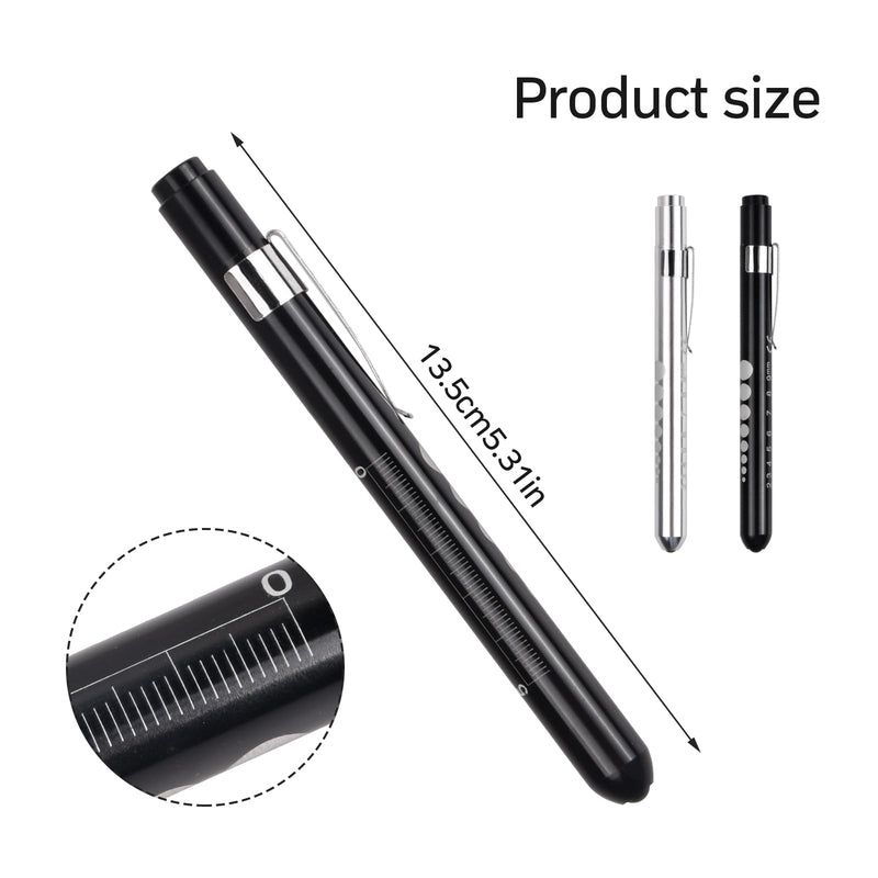 Jinlaili Pack of 2 Reusable Diagnostic LED Pen Lamp, Torch Light Pen with Pocket Clip, Medical Pupil Light, for Nurses, Doctors, Students (Black and Silver)