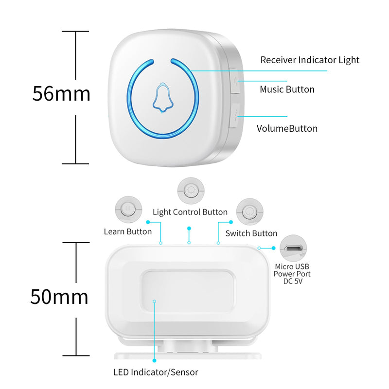 [AUSTRALIA] - Bed Sensor Alarm and Fall Prevention for Elderly, Motion Sensor Alarm with 60 Melody/LED/5 Adjustable Volume Mode Dementia System , for Patients Seniors Elderly Monitoring at Home 2 Motion Sensors + 1 Receiver 
