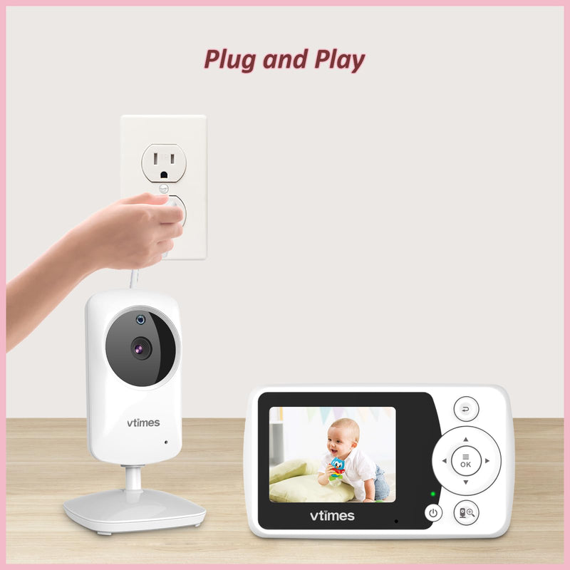 Baby Monitor with Camera and Audio, Video Baby Monitor No WiFi Night Vision, 2.4" LCD Screen Portable Baby Camera VOX Mode Pan-Tilt-Zoom Alarm and 1000ft Range, Ideal for Baby/Elderly/Pet