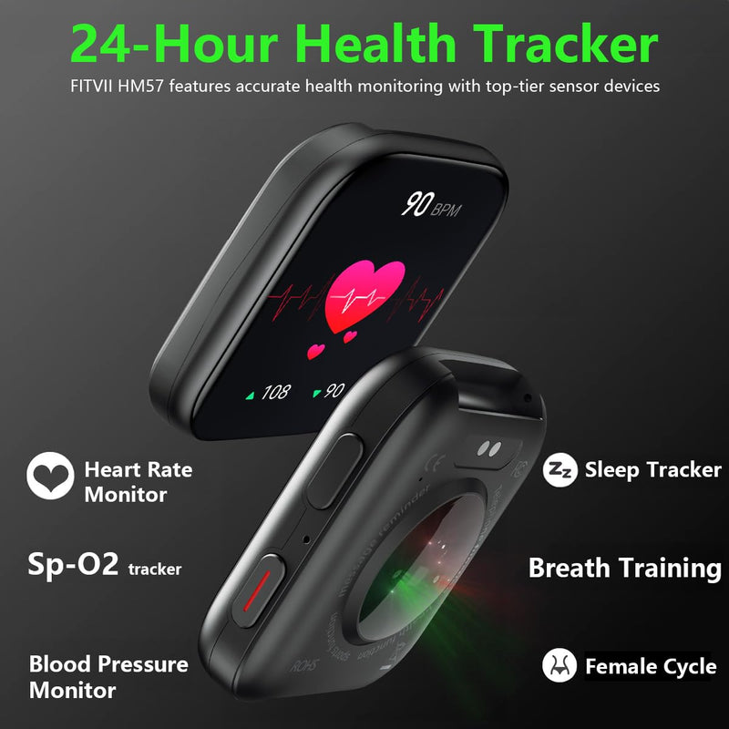 FITVII Health & Fitness Tracker (Answer/Make Calls), Smart Watch with 24/7 Heart Rate and Blood Pressure, Sleep Tracking, Blood Oxygen Monitor, 120+ Sport Modes Activity Tracker for Women Men Black 1.85